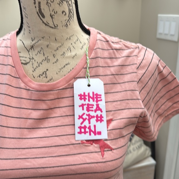 NWT One Teaspoon Embroidered Fitted T pink striped avail in XS, S and M - Picture 7 of 8